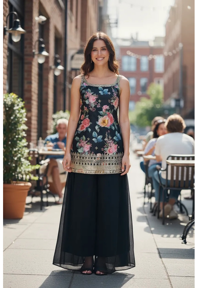 Black sharara set - Kurti Connection USA