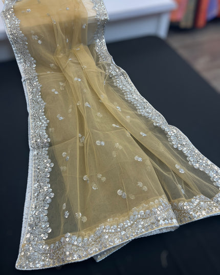 Heavy party wear dupatta : silver border - Kurti Connection USA