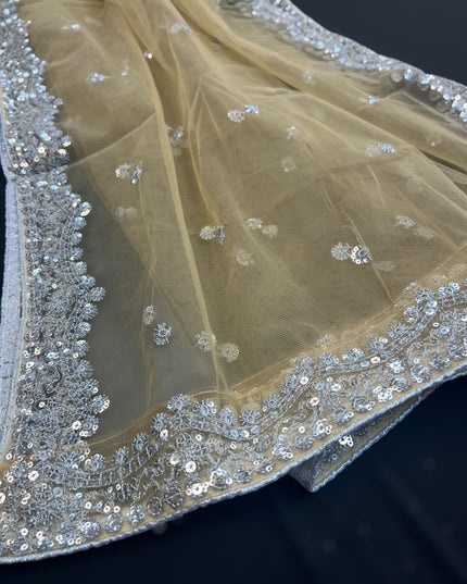 Heavy party wear dupatta : silver border - Kurti Connection USA