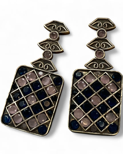 Oxidized earrings : blue and pink - Kurti Connection USA