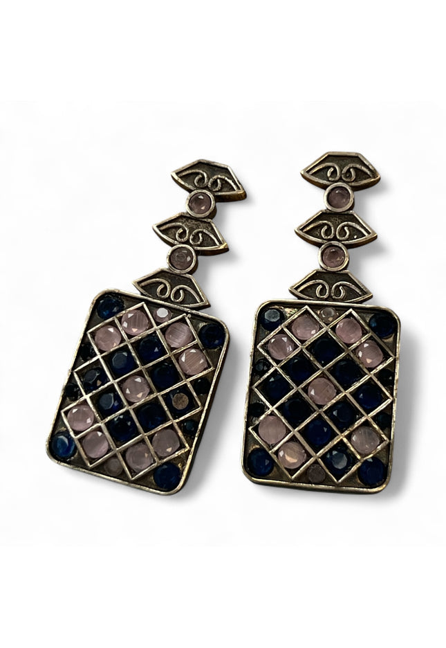 Oxidized earrings : blue and pink - Kurti Connection USA