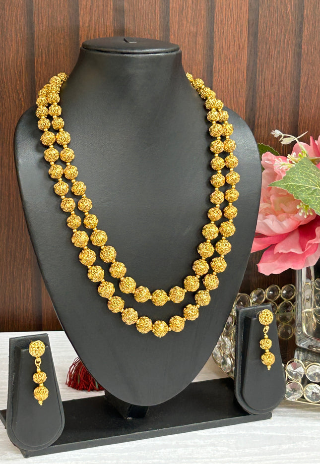 Gold polished necklace set - Kurti Connection USA