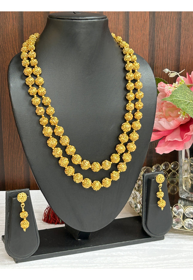 Gold polished necklace set - Kurti Connection USA