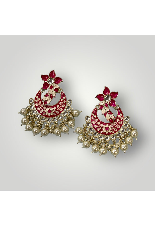 Dark pink Chandbali earrings - Kurti Connection USA