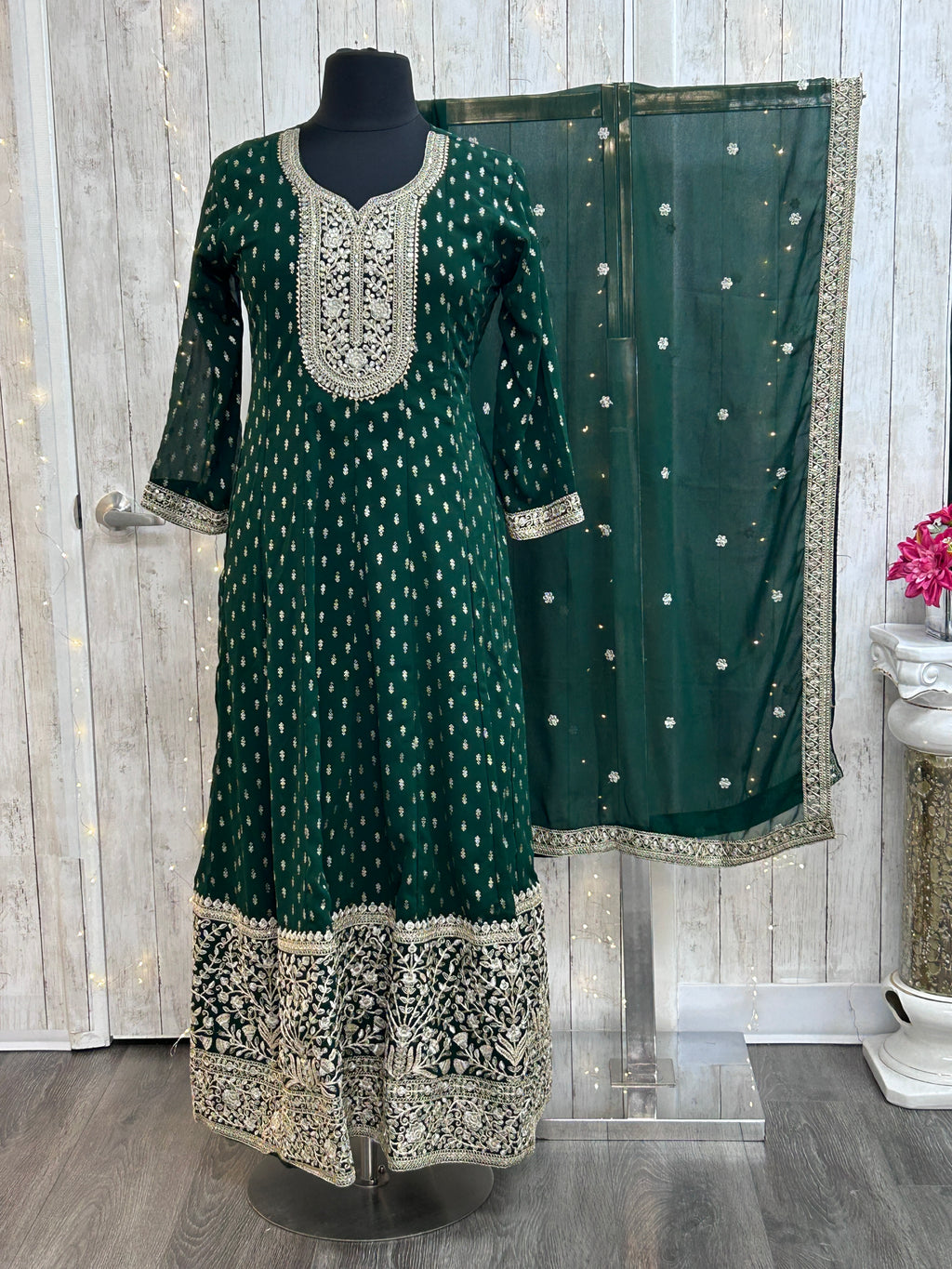 Emerald green Anarkali suit : for wedding guests