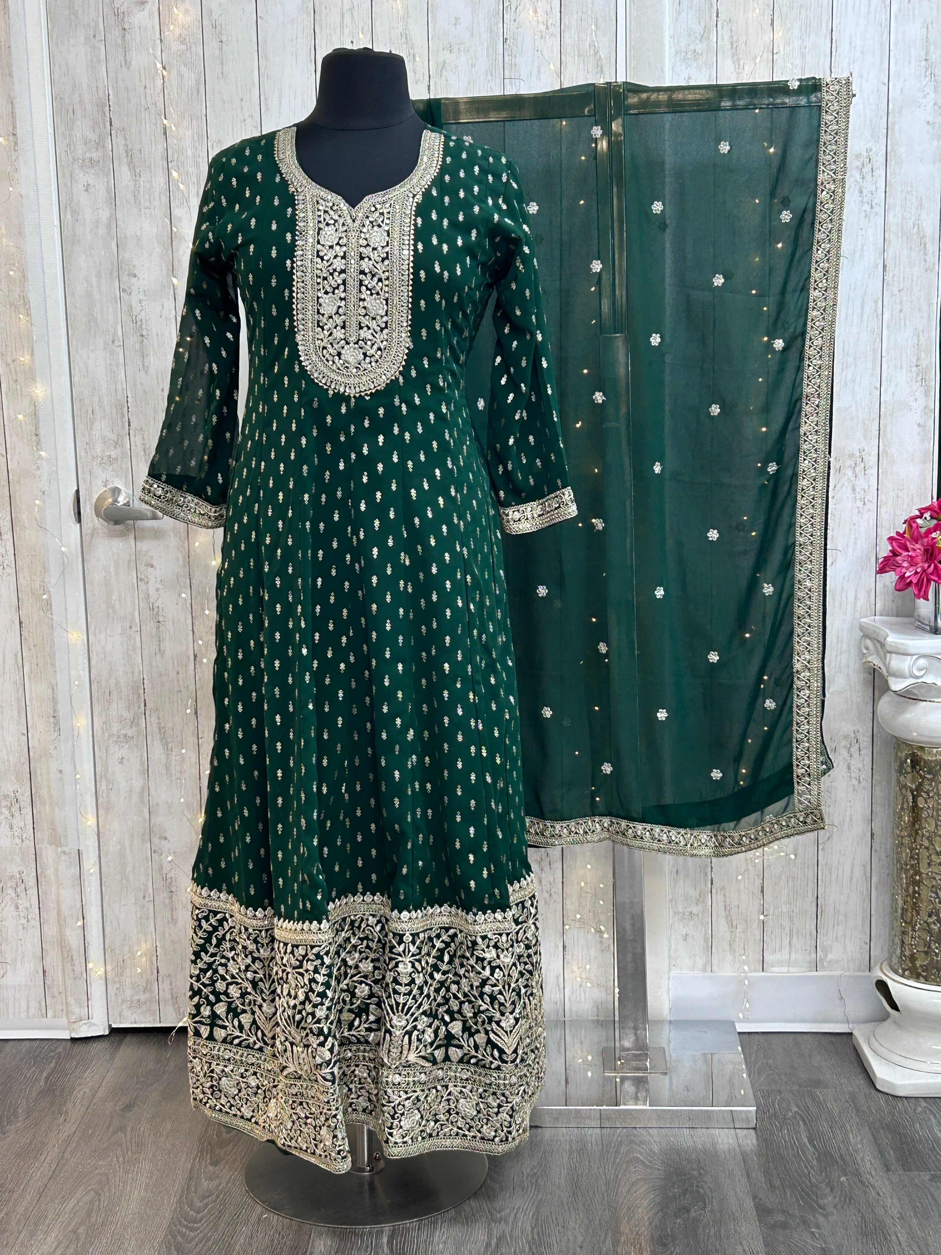 Emerald green Anarkali suit : for wedding guests