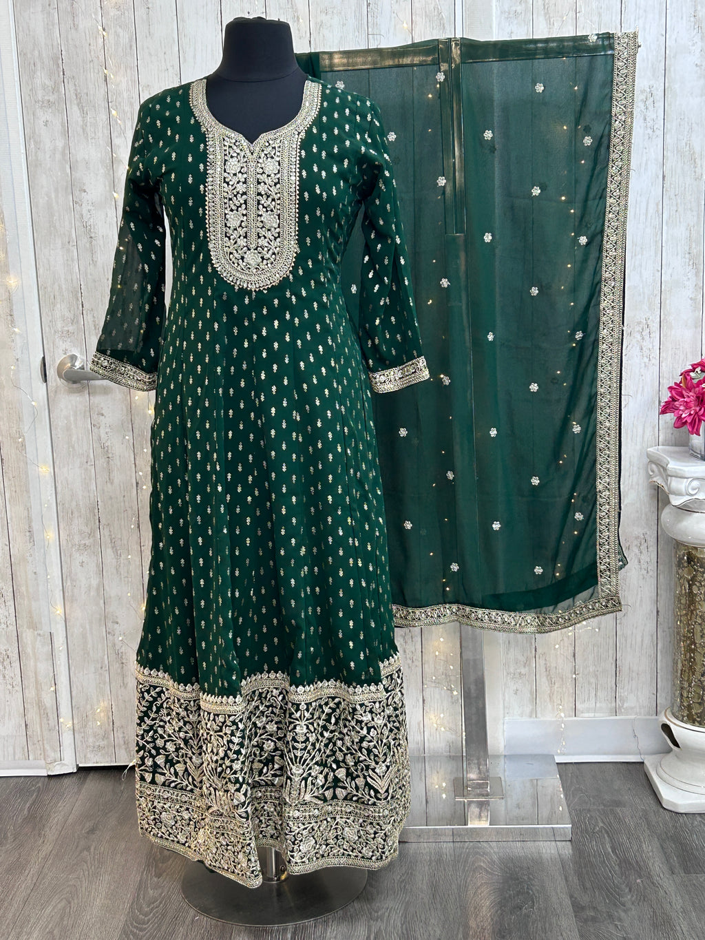 Emerald green Anarkali suit : for wedding guests