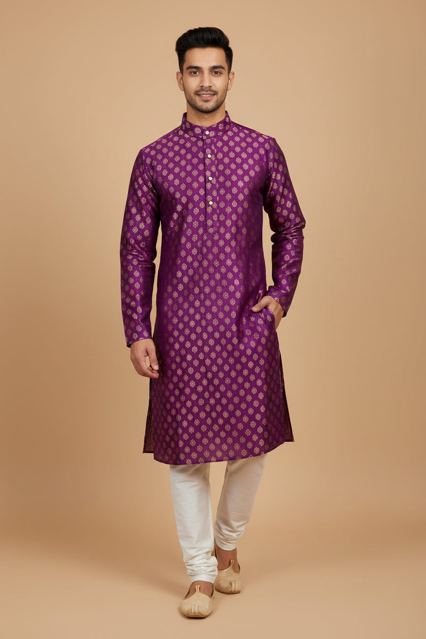 Dark pink kurta pajama set for men