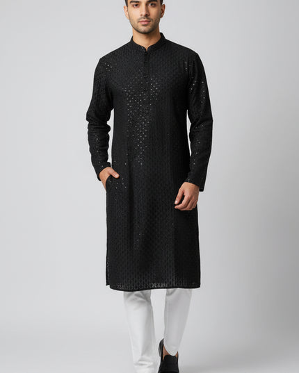 Chikankari black kurta with white pant