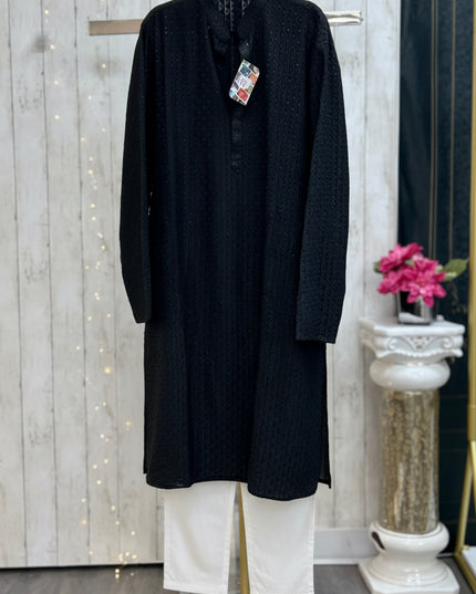 Chikankari black kurta with white pant