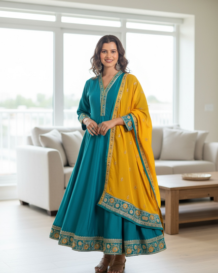 Vichitra silk anarkali Kurti with dupatta