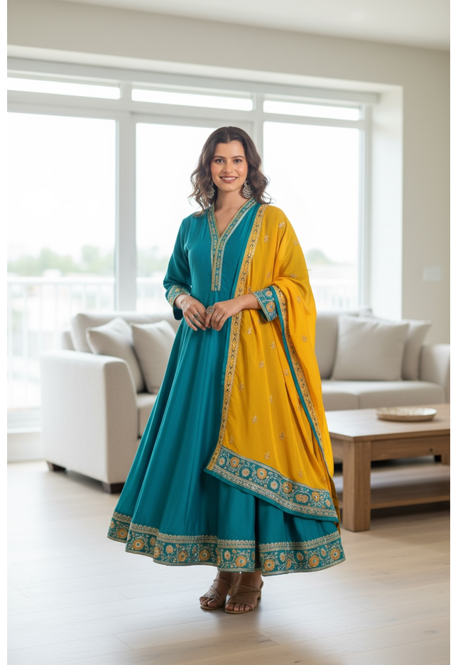 Vichitra silk anarkali Kurti with dupatta