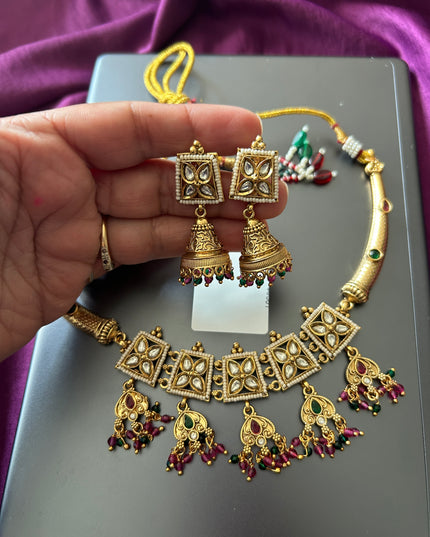 Lightweight gold look choker necklace - Kurti Connection USA