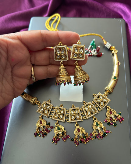 Lightweight gold look choker necklace - Kurti Connection USA