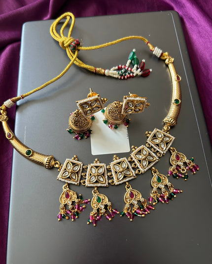 Lightweight gold look choker necklace - Kurti Connection USA