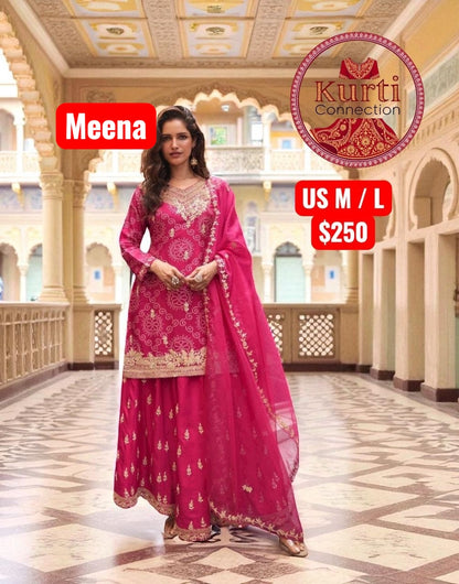 Meena : Silk sharara set by Kurti Connection USA