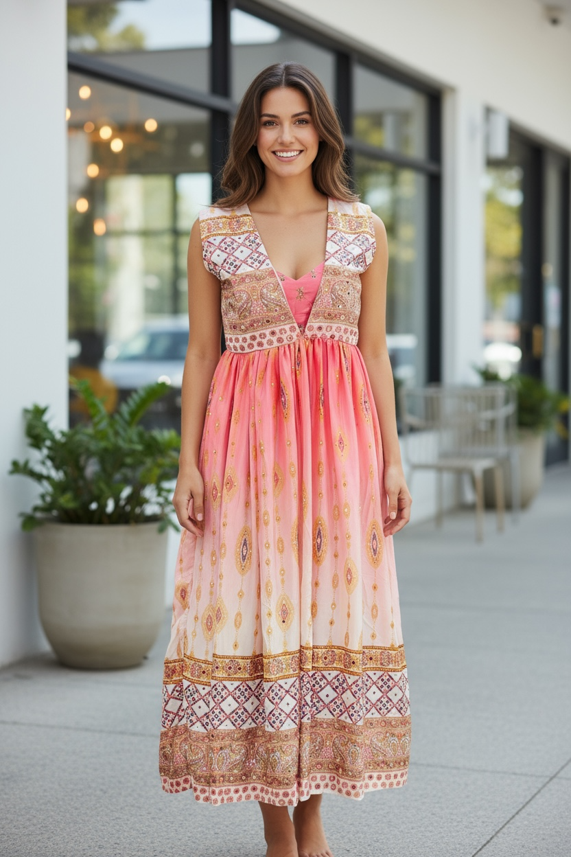 Pink long gown by Kurti Connection USA