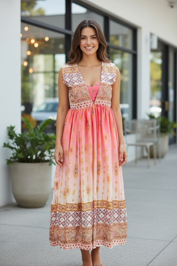 Pink long gown by Kurti Connection USA