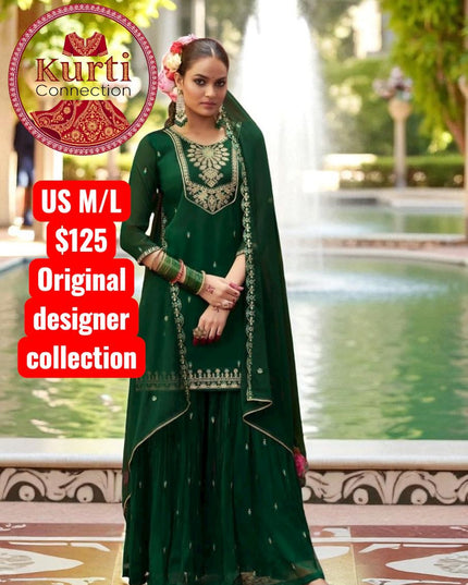Manjari: Green sharara set