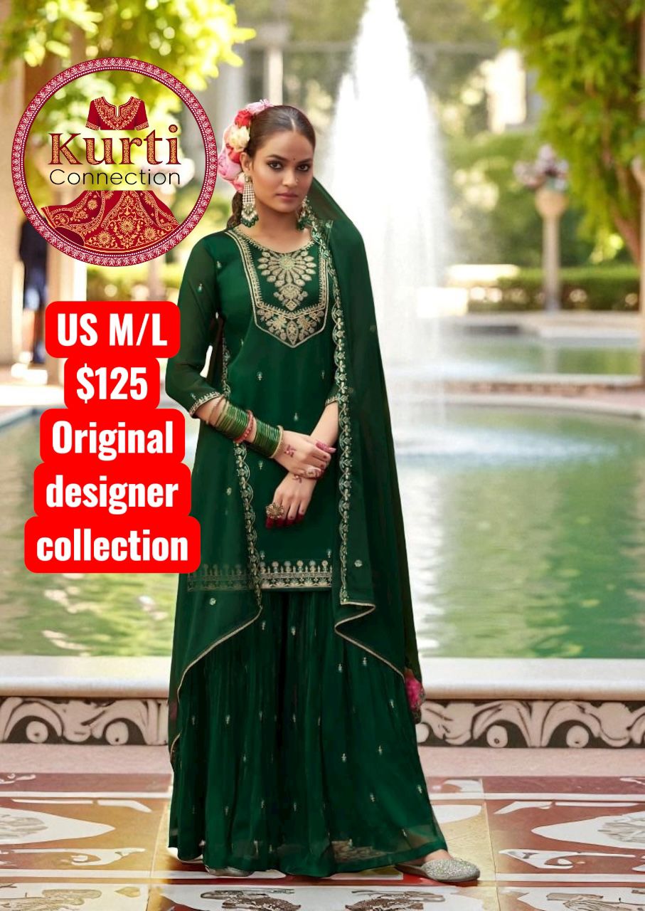 Manjari: Green sharara set by Kurti Connection USA