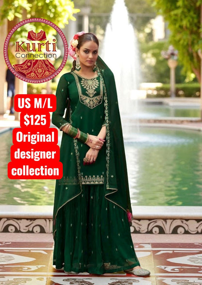 Manjari: Green sharara set by Kurti Connection USA