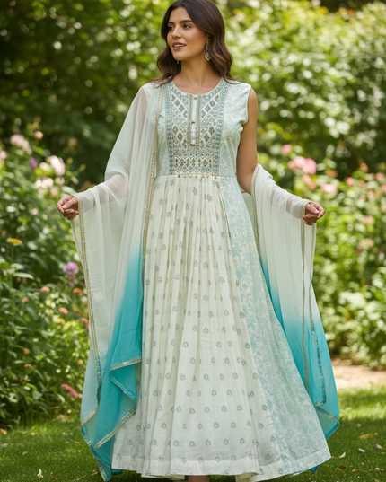 Cotton silk long kurti set