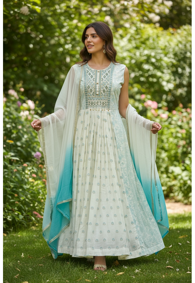 Cotton silk long kurti set