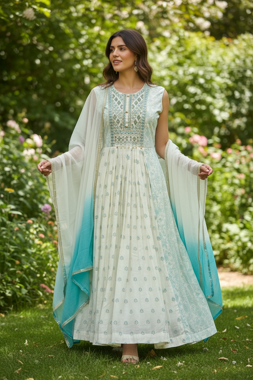 Cotton silk long kurti set by Kurti Connection USA