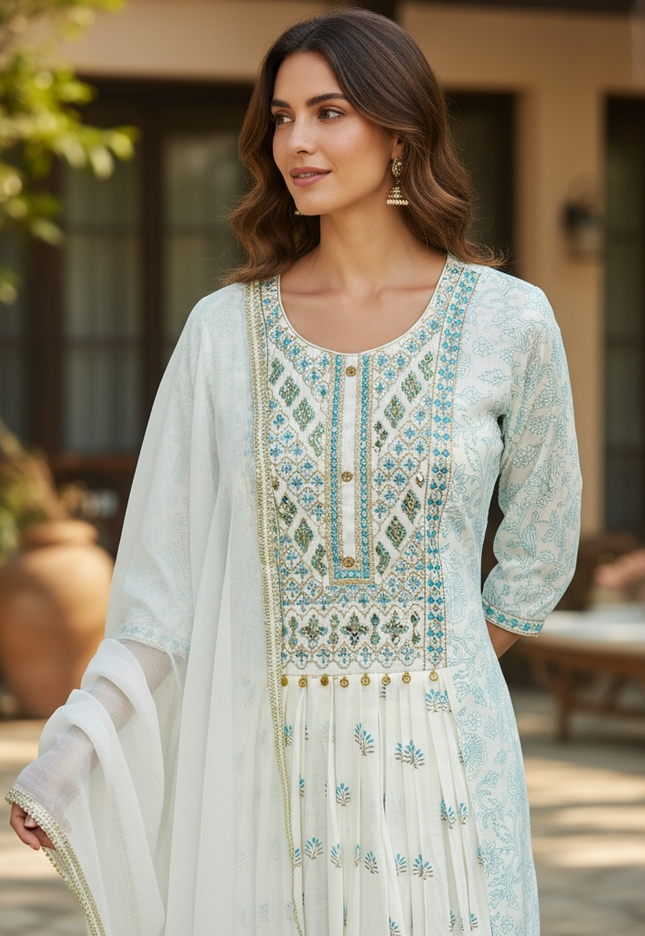 Cotton silk long kurti set