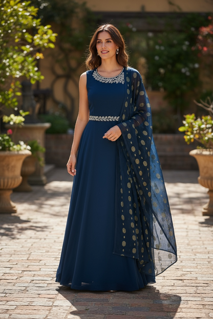 Blue georgette party wear Kurti by Kurti Connection USA