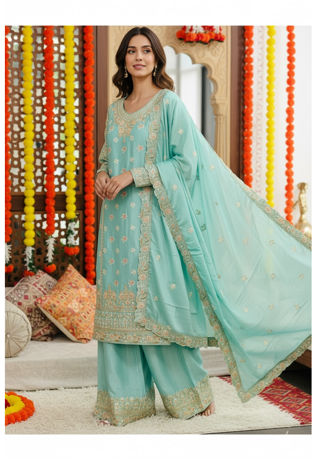 Chinon silk sharara suit