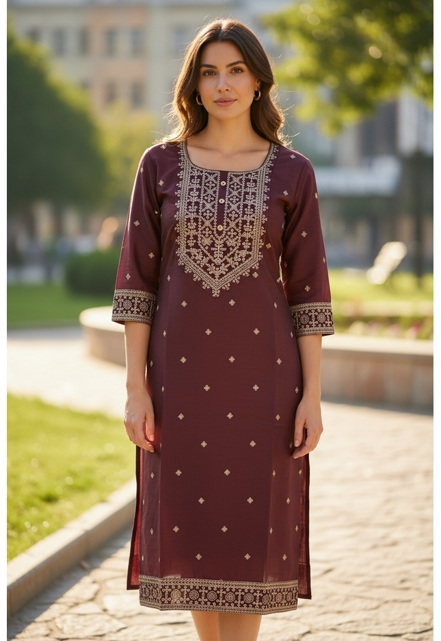 Silk kurti with heavy embroidery work