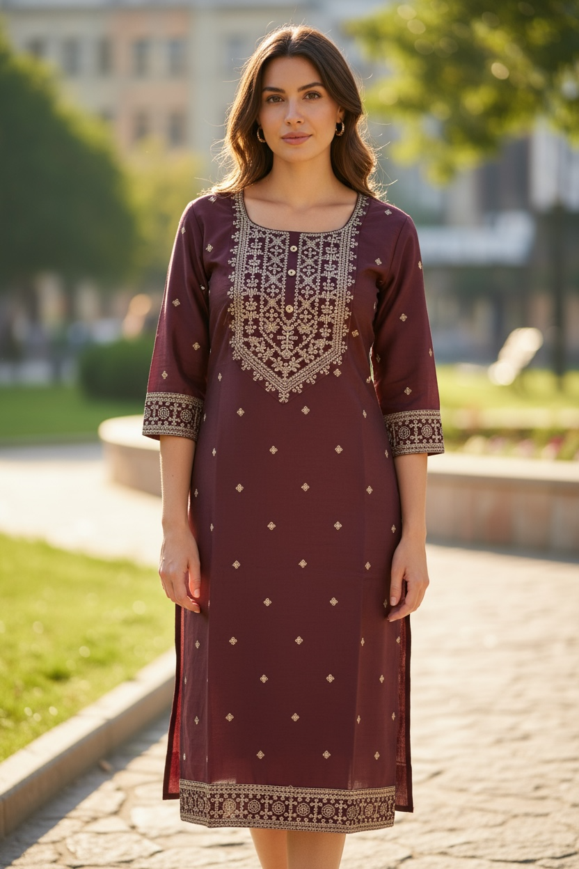 Silk kurti with heavy embroidery work by Kurti Connection USA