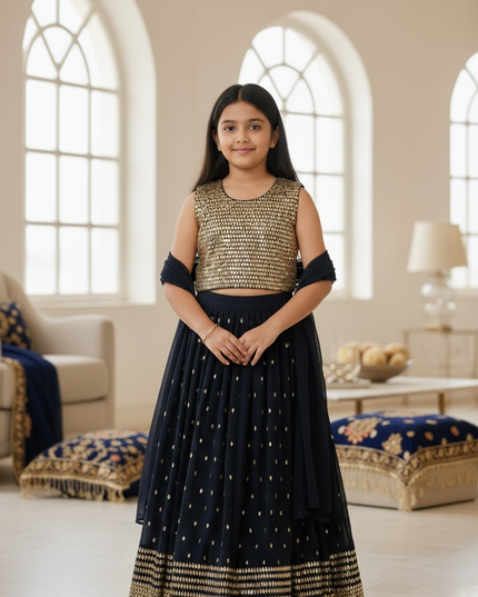 Dark blue lehenga for girls