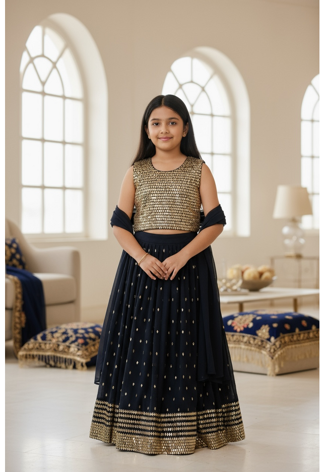Dark blue lehenga for girls