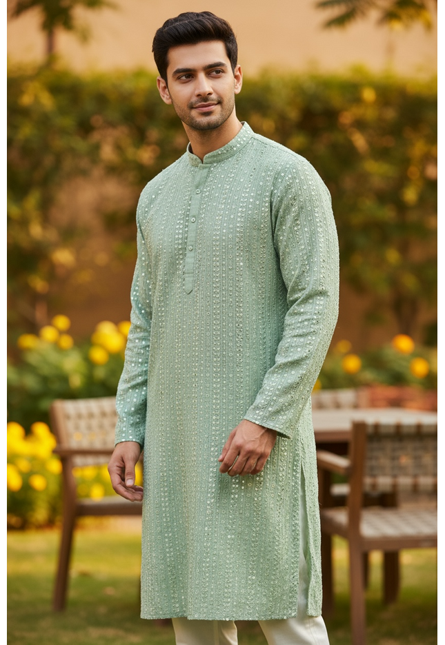 Foil mirror work cotton kurta set