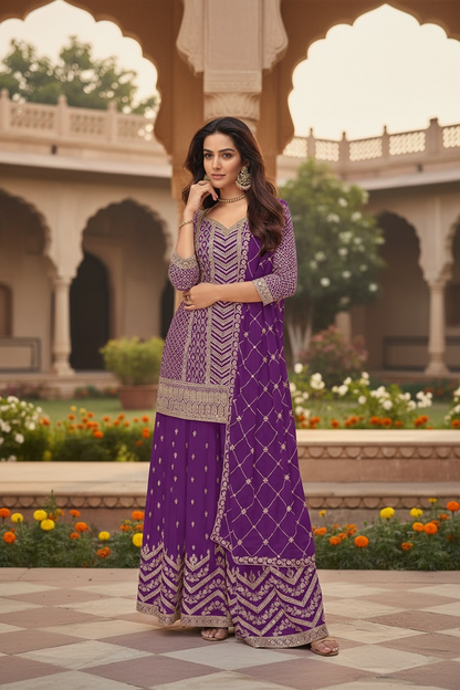 Chinon silk sharara suit : Purple by Kurti Connection USA