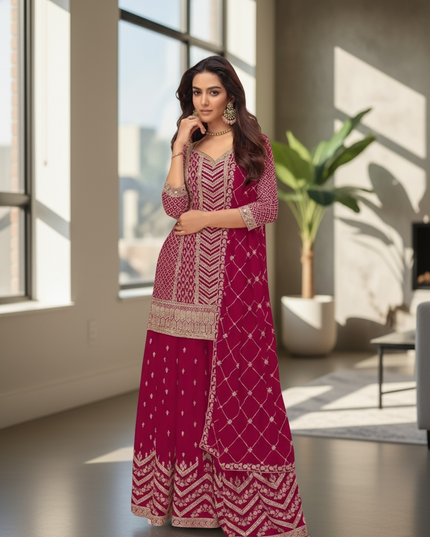 Chinon silk sharara suit