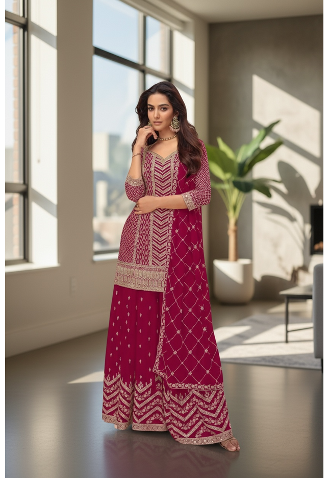 Chinon silk sharara suit
