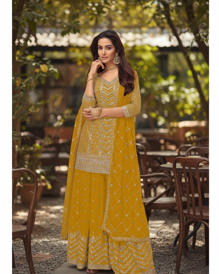 Chinon silk sharara suit
