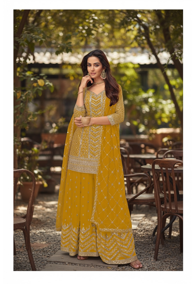 Chinon silk sharara suit