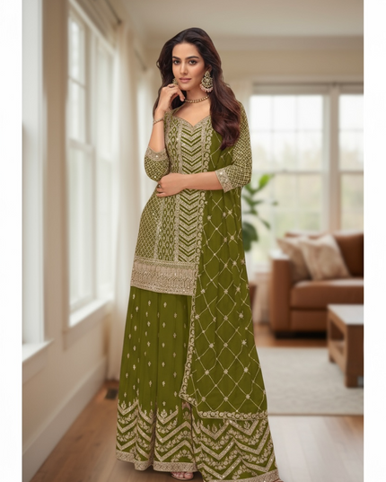 Chinon silk sharara suit