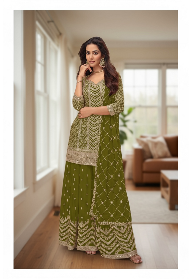 Chinon silk sharara suit