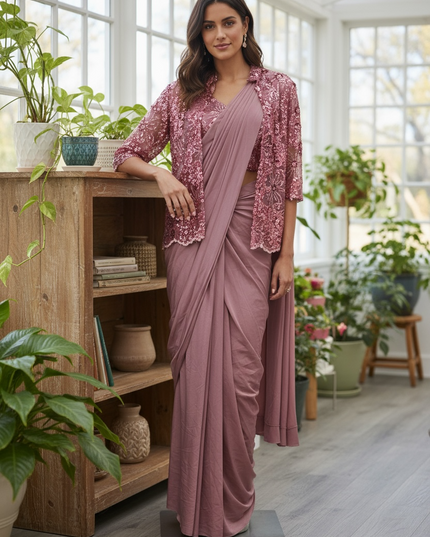 Ready to wear saree with overcoat
