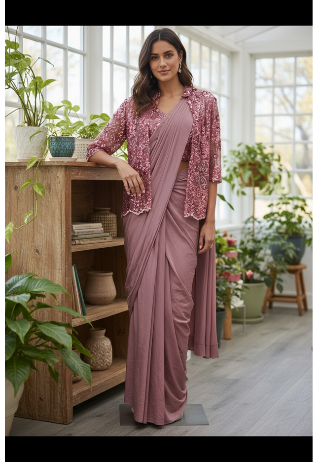 Ready to wear saree with overcoat