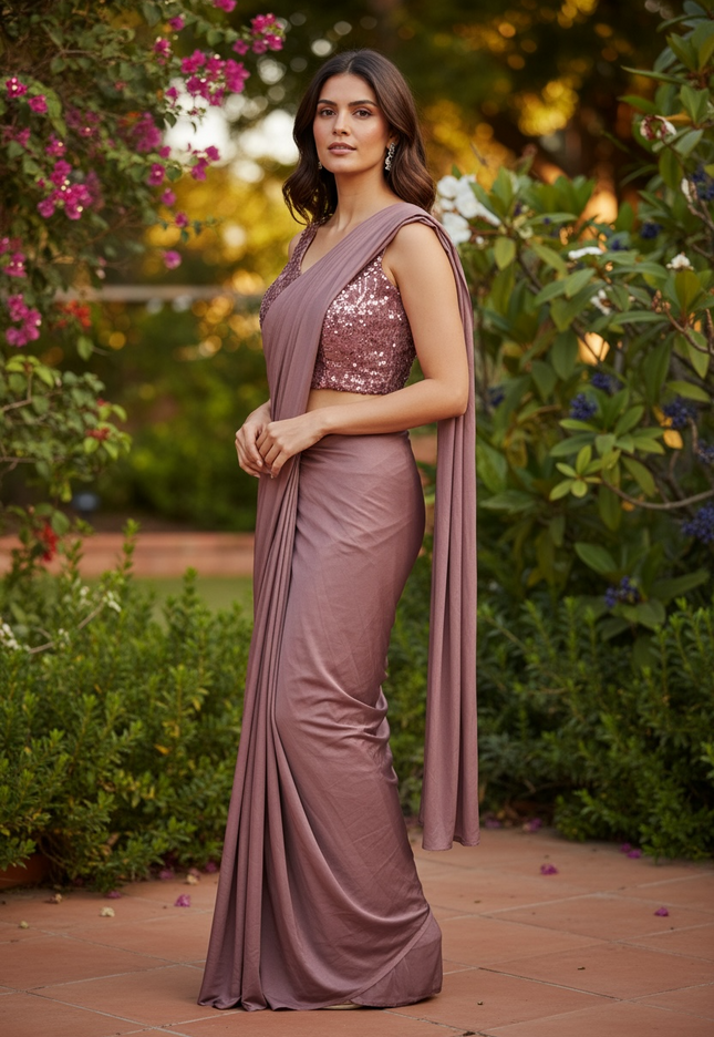 Ready to wear saree with overcoat