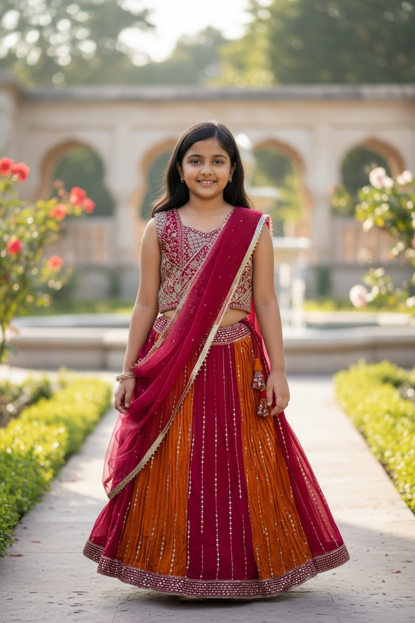 Girls Lehenga Choli Set - Kids Wedding Wear by Kurti Connection USA