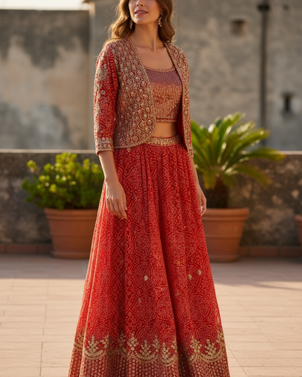 Red Bandhani chaniya choli set