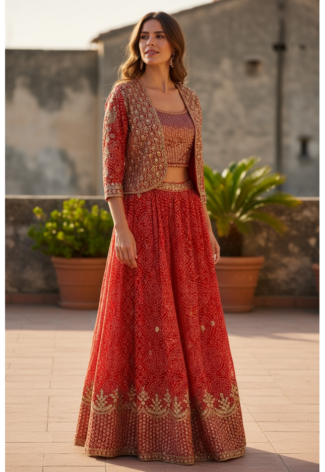 Red Bandhani chaniya choli set
