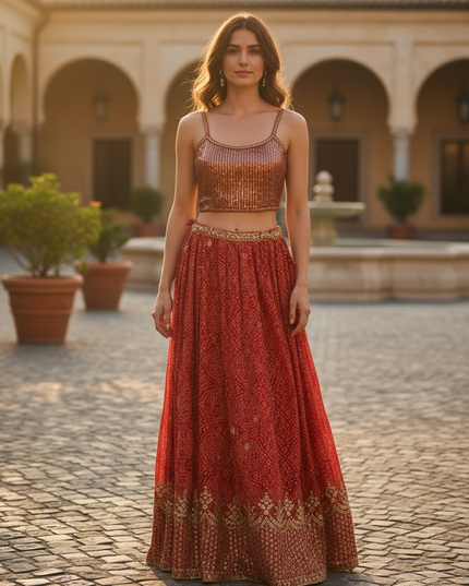 Red Bandhani chaniya choli set